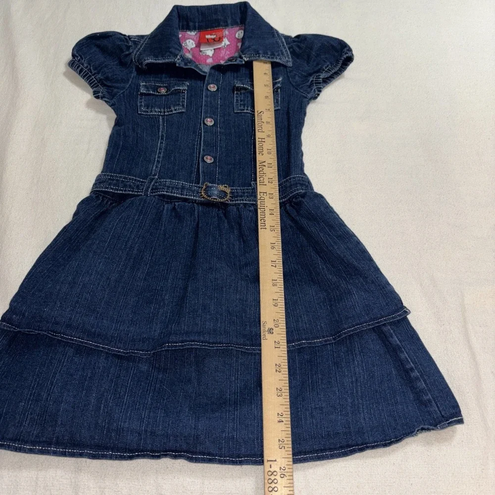 Hello Kitty Girls‎ Jean Denim Dress Size 6 Layers Belt Puff Sleeves Y2K